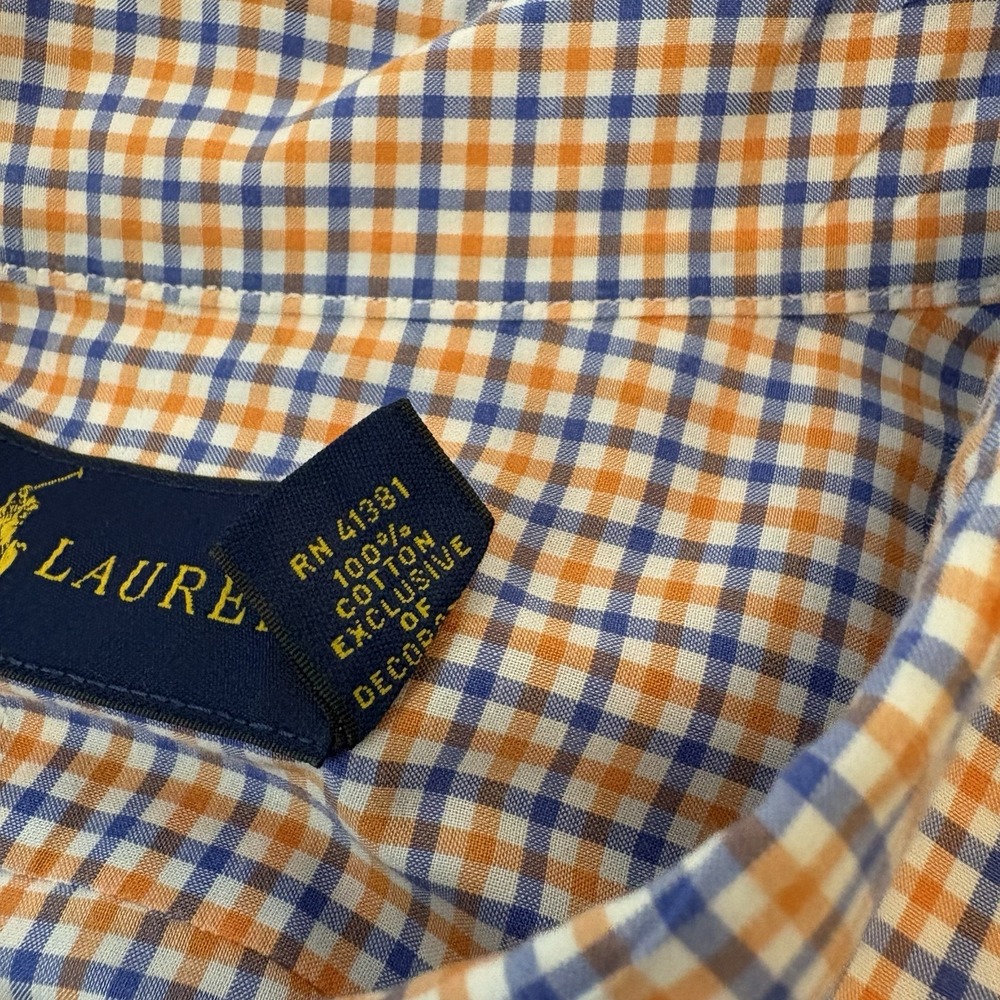 Ralph Lauren Men's XL Blue Orange Gingham Check Button Down Long Sleeve Shirt - Picture 4 of 5
